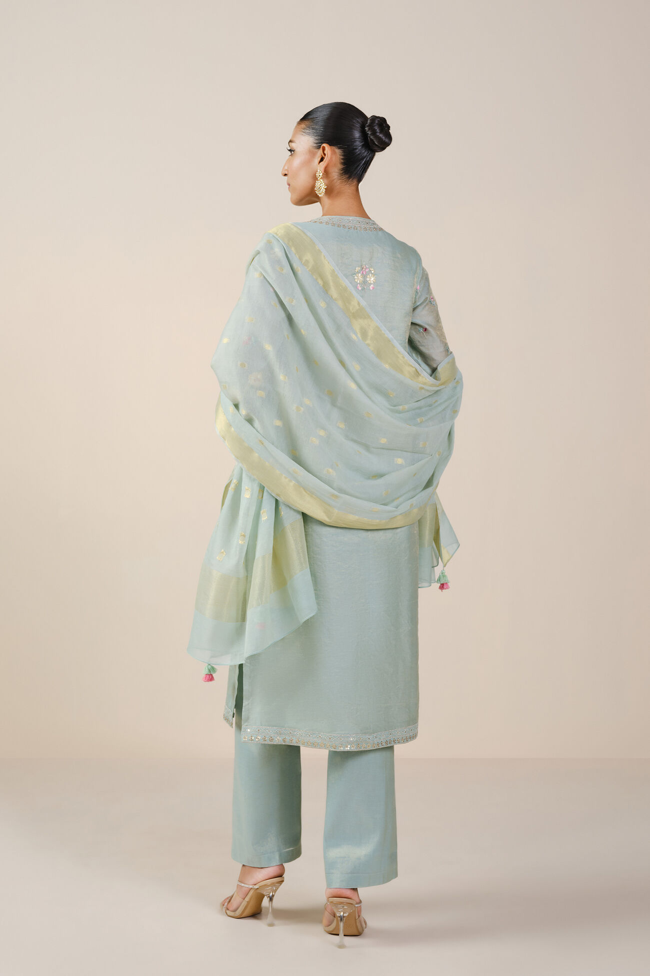 Nasrin Handwoven Maheshwari Suit Set - Powder Blue, Powder Blue, image 3